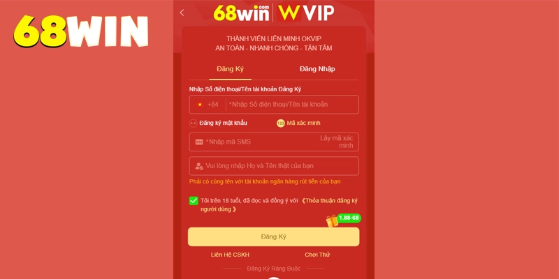 68win ⭐️ Link Vào 68win.com Uy Tín | Tải App 68 win Thưởng +70K 20 3 bước tạo tài khoản 68win bằng số điện thoại